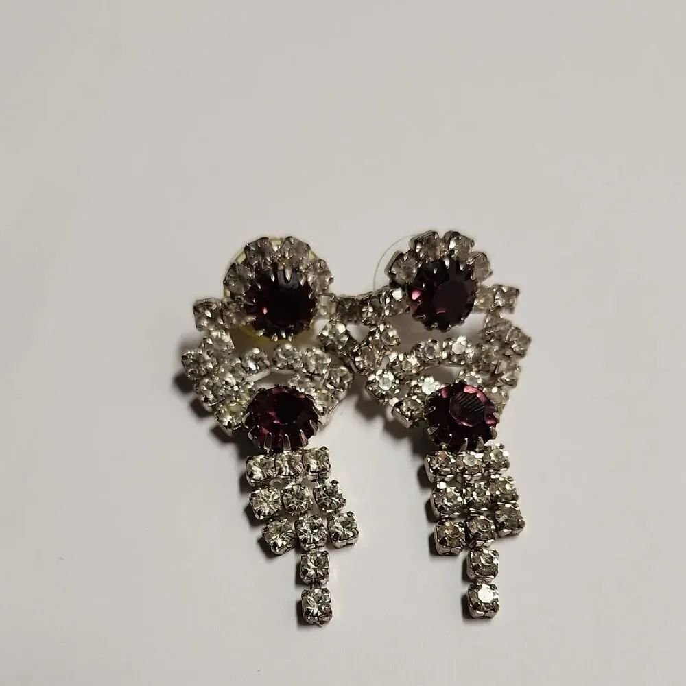 Elegant Silver and Purple Crystal Earrings